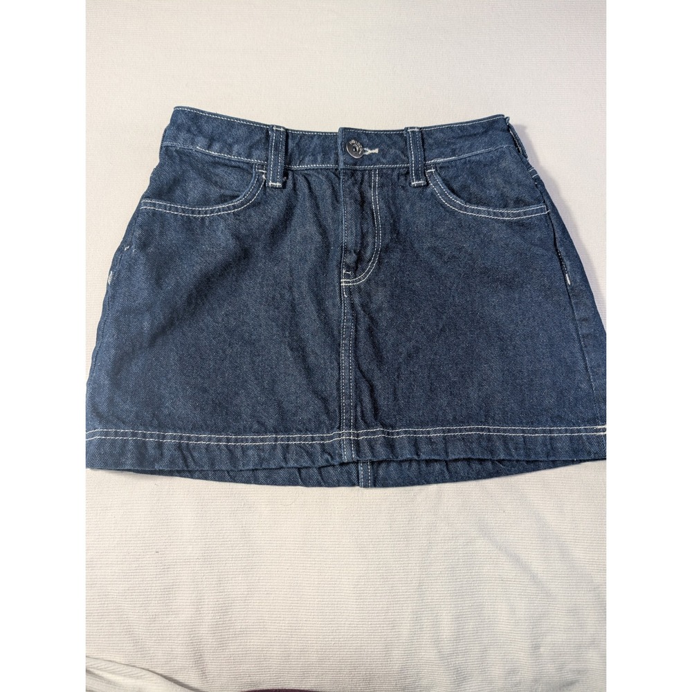 H&M Divided Womens Dark Wash Denim Mini Skirt Contrast Stitch Size 2 Indigo